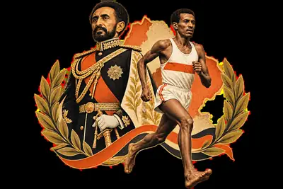 Haïlé Sélassié et Abebe Bikila, vainqueur pieds nus du marathon de Rome, 1960.