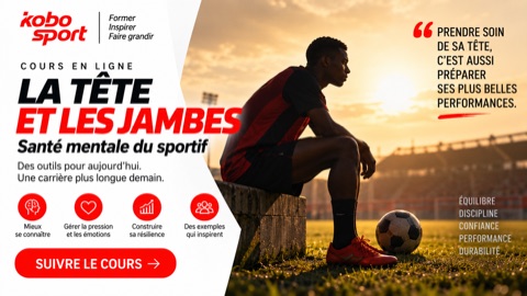 Couverture du cours La tête et les jambes, avec un footballeur assis au bord d'un terrain